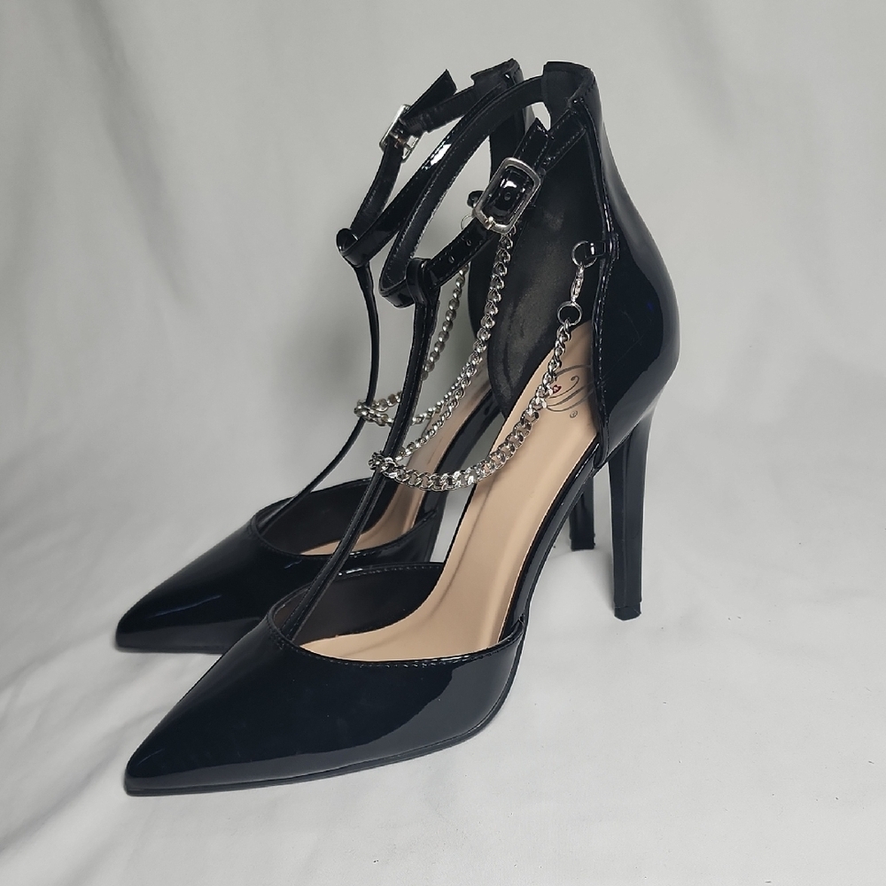 Source Unknown Black Heels with Silver Chain - image 2